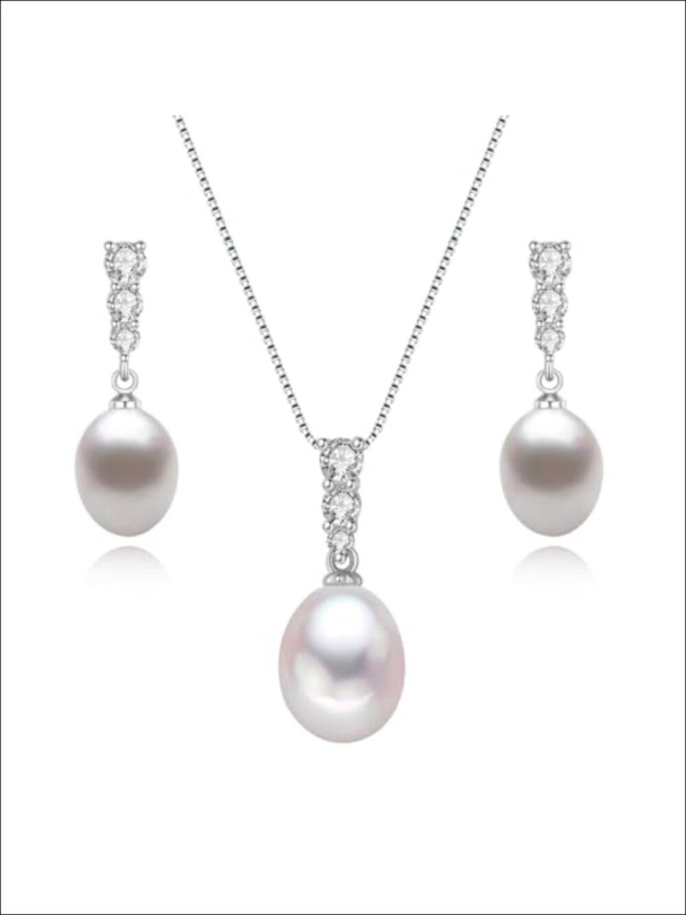 Cultured Freshwater Pearl Necklace & Earrings Set Sterling Silver 9mm